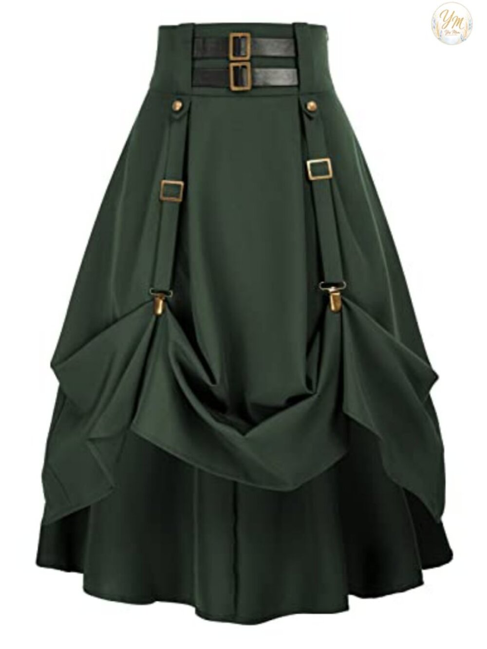 Steampunk High Waisted Midi Skirt Adjustable High Low A-Line Goth Punk